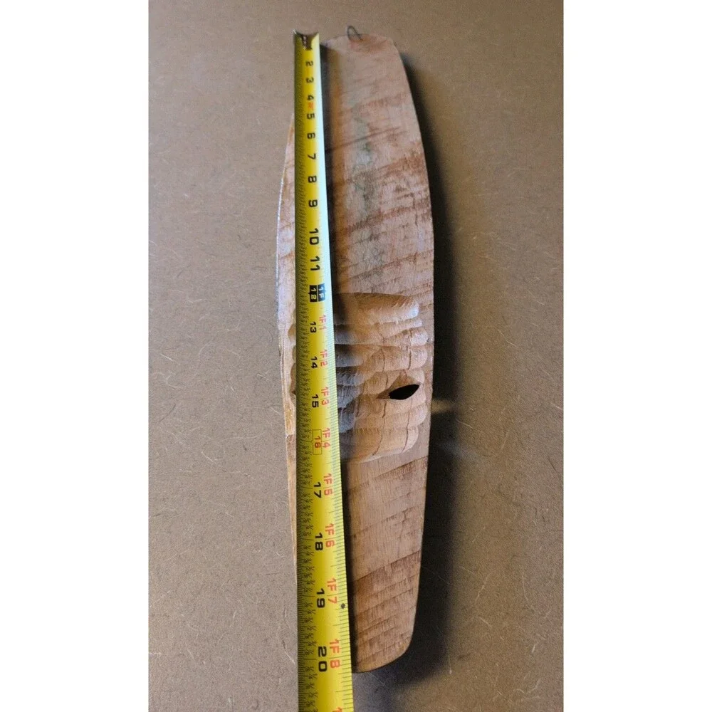 Large Hand Carved Wooden Tribal Face Wall Mask W/Dolphin Carvings 20x4
